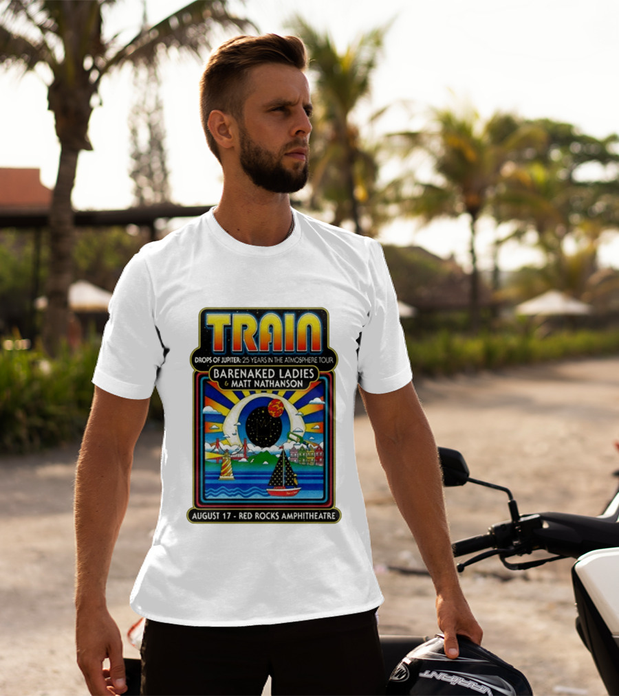 Train Drops Of Jupiter 25 Years In The Atmosphere Tour Barenaked Ladies Matt Nathanson August 17 Red Rocks Amphitheatre T-Shirt