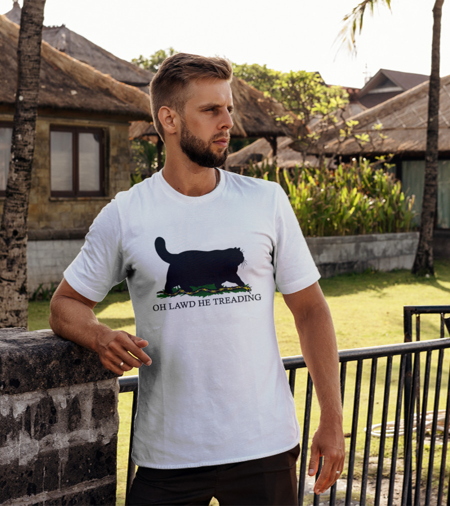 Oh Lawd He Treading Cat Silhouette With Snake And Grass T-Shirt