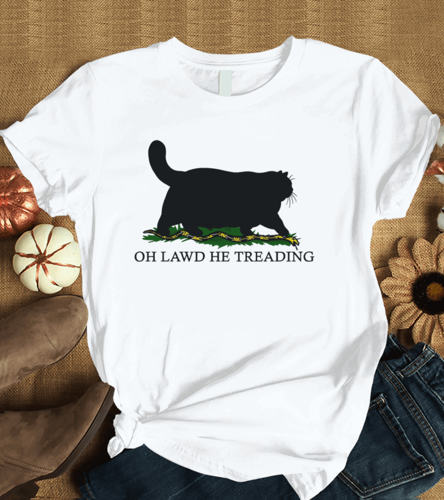 Oh Lawd He Treading Cat Silhouette With Snake And Grass T-Shirt