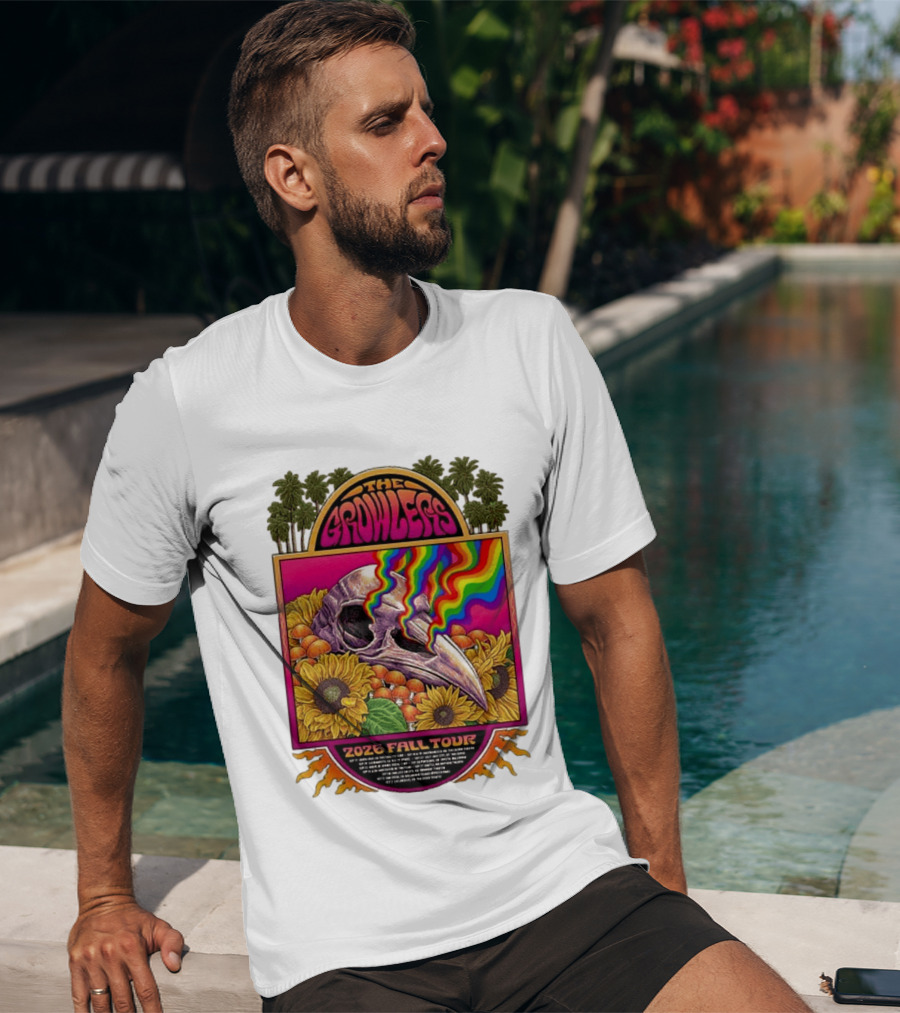 The Growlers 2026 Fall Tour Skull And Sunflower Psychedelic West Coast Dates Santa Cruz To Los Angeles T-Shirt
