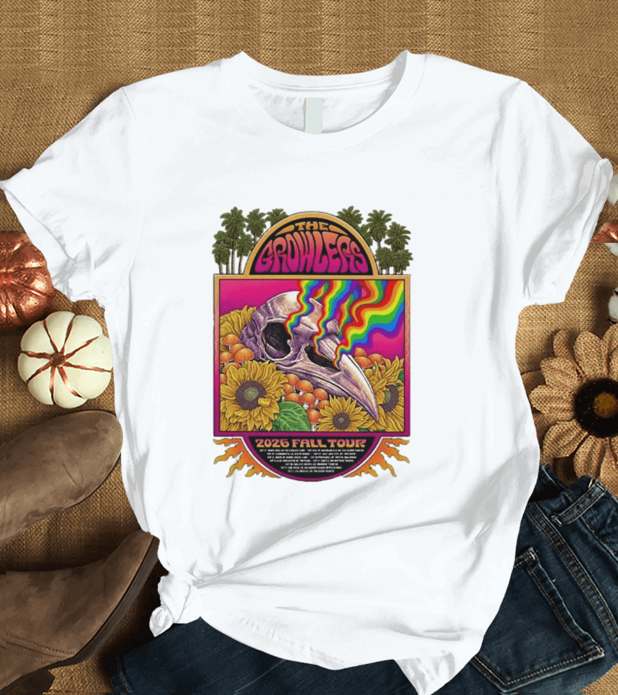 The Growlers 2026 Fall Tour Skull And Sunflower Psychedelic West Coast Dates Santa Cruz To Los Angeles T-Shirt