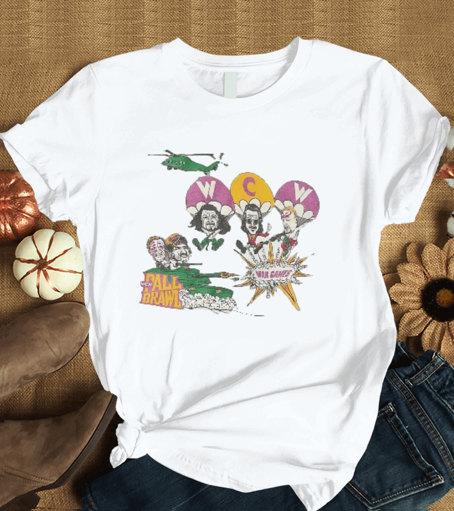 WCW Fall Brawl War Games Helicopter Cartoon Characters Explosion T-Shirt