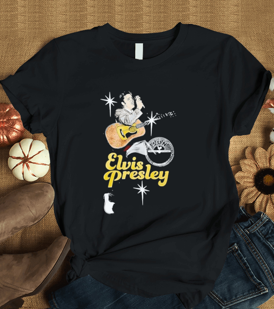 Sun Record Company Elvis Presley Playing Acoustic Guitar Starbursts T-Shirt