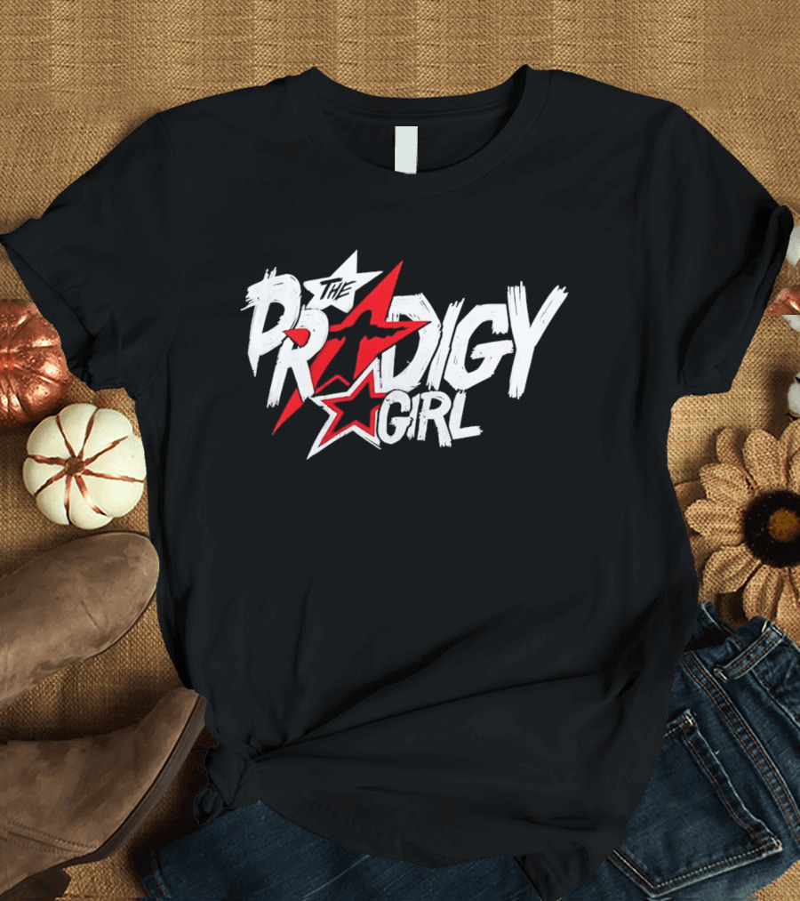 The Prodigy Girl Red White Stars Distressed Brush Lettering T-Shirt