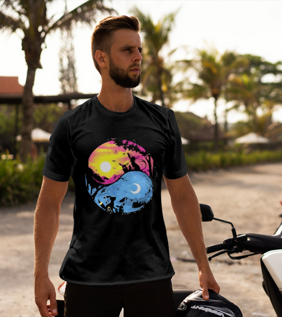 Yin Yang Espeon Umbreon Day Night Sunset Crescent Moon Harmony T-Shirt