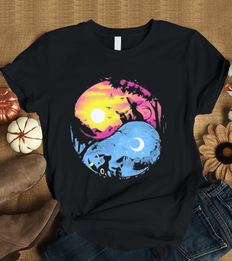 Yin Yang Espeon Umbreon Day Night Sunset Crescent Moon Harmony T-Shirt
