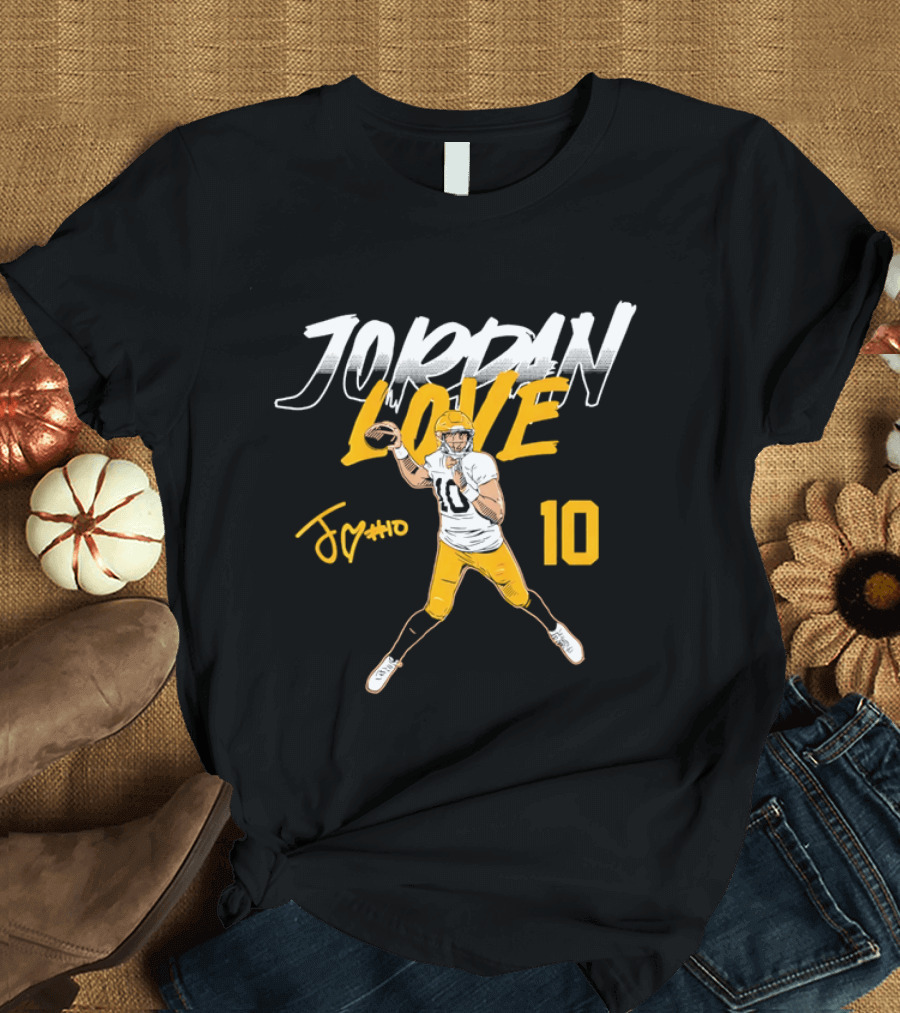 Jordan Love 10 Quarterback Action Pass Signature T-Shirt
