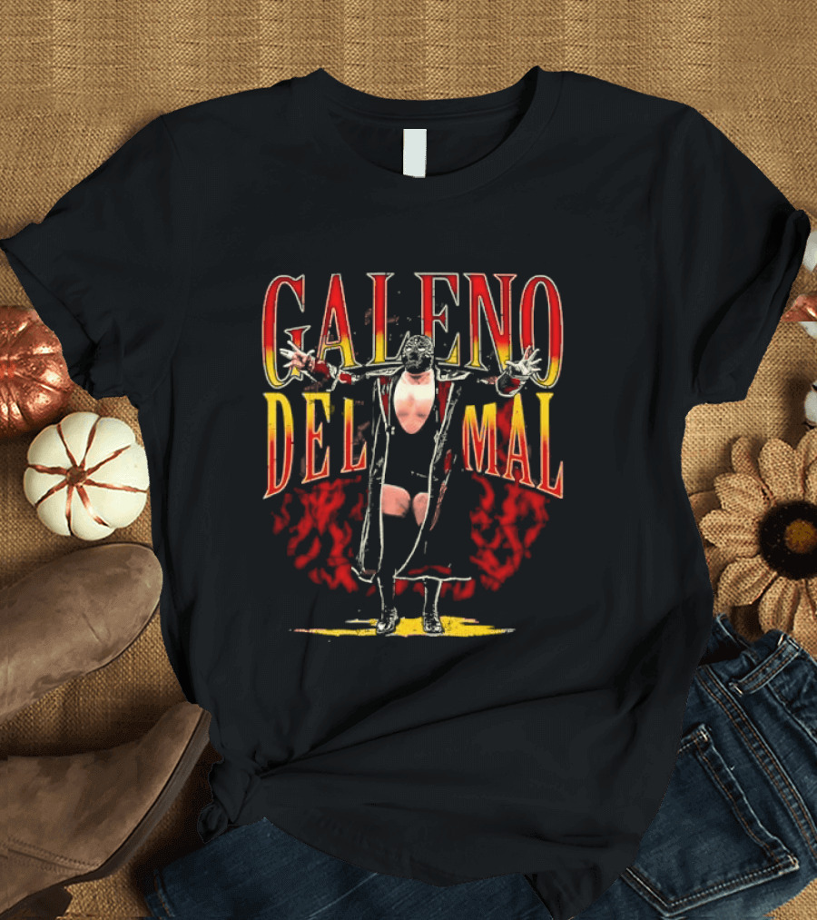 Galeno Del Mal Masked Wrestler Fiery Red Outstretched Arms T-Shirt