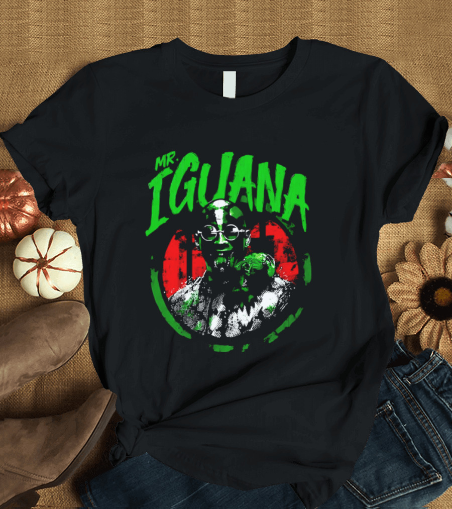 Mr Iguana Man Round Sunglasses Lizard Red Distressed Bootleg T-Shirt
