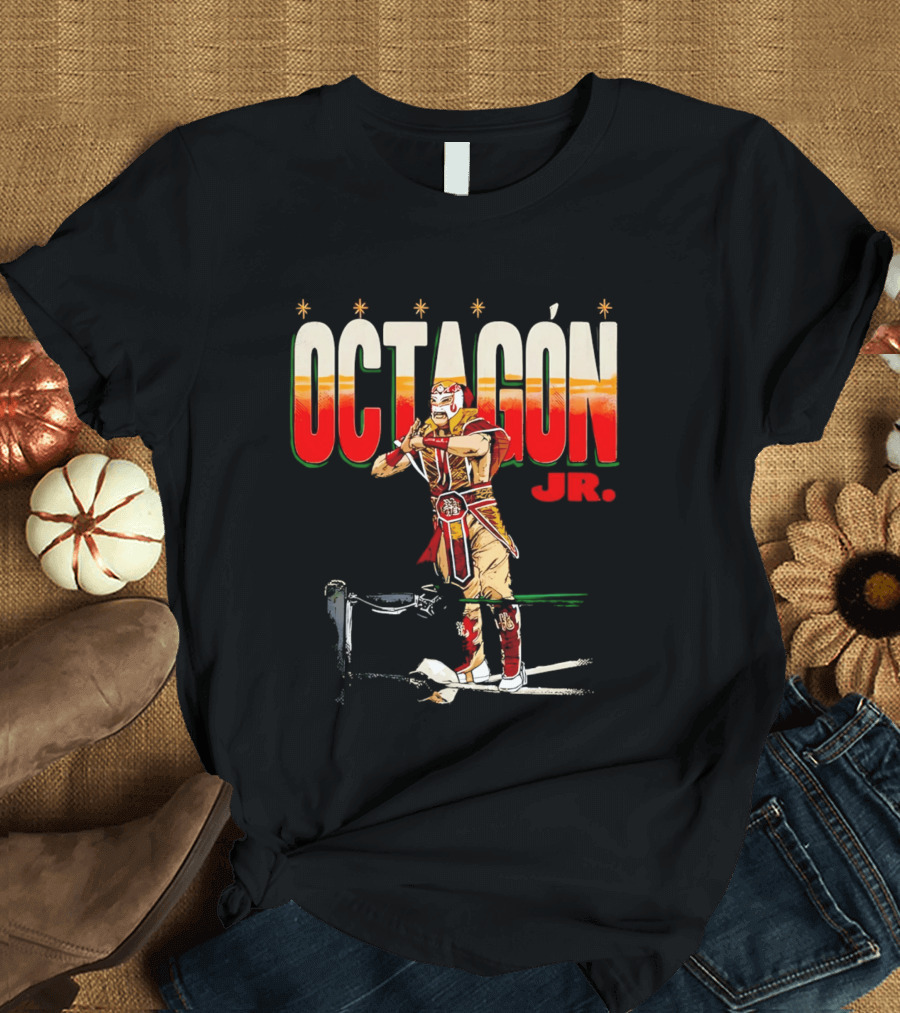 Octagon Jr Masked Lucha Libre Wrestler Ring Ropes Stars Distressed T-Shirt