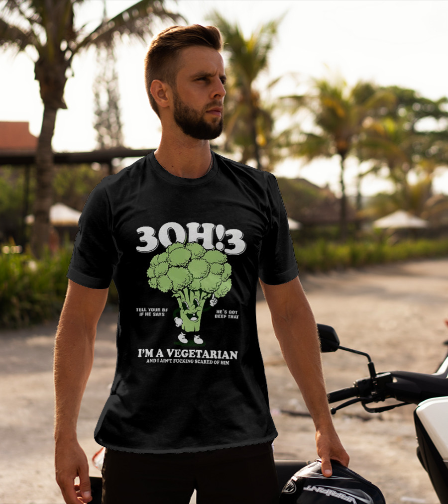3Oh!3 I'm A Vegetarian Kill Yourself And I Ain't Scared Of Him Broccoli Cartoon T-Shirt