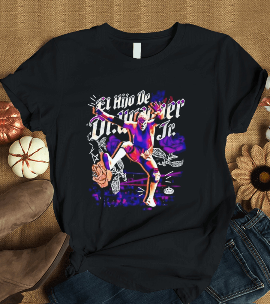 El Hijo De Dr Wagner Jr Masked Luchador Jumping Action With Roses Ring Combat T-Shirt