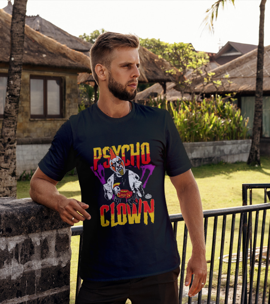 Psycho Clown Masked Luchador AAA Orange Mohawk Distressed T-Shirt