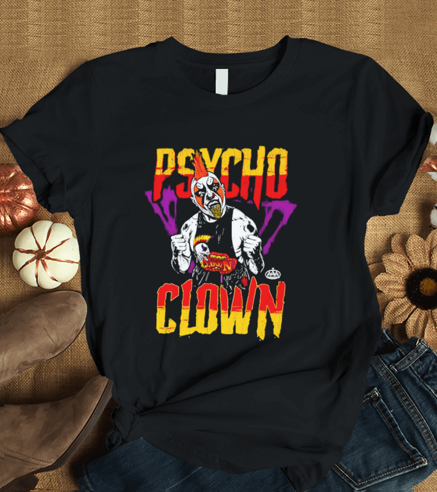 Psycho Clown Masked Luchador AAA Orange Mohawk Distressed T-Shirt