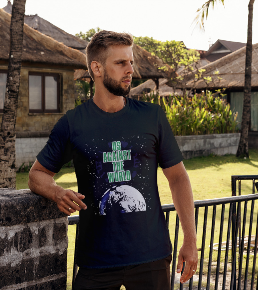 Boston Celtics Us Against The World Green Text Earth Motif T-Shirt