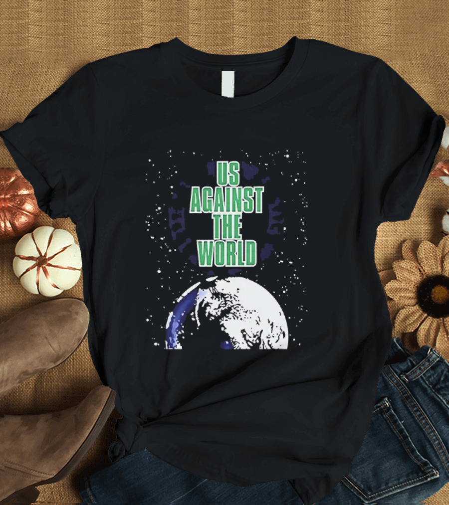 Boston Celtics Us Against The World Green Text Earth Motif T-Shirt