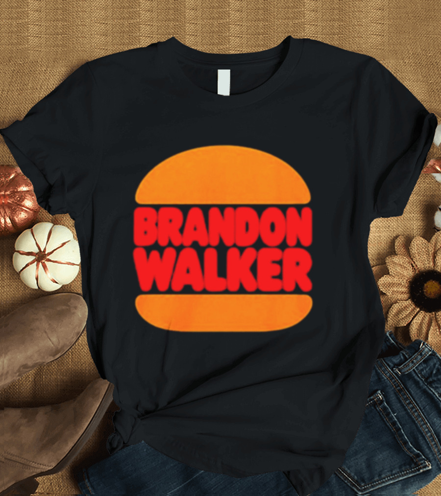 Brandon Walker Hamburger Bold Red Text Inside Orange Bun T-Shirt