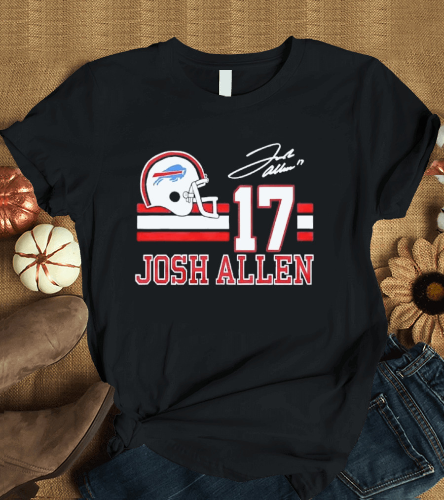Josh Allen 17 Buffalo Bills Helmet Red Stripes Distressed T-Shirt