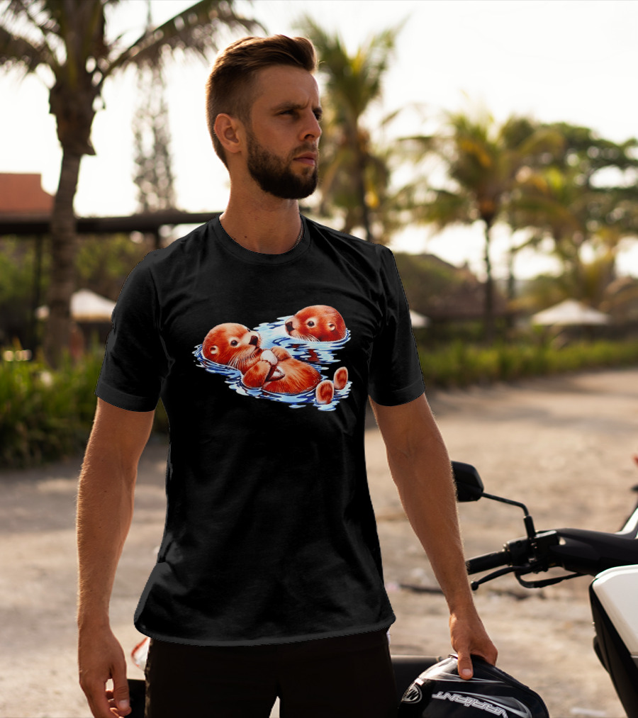 Otters Go With The Flow Cute Playful Swimming Pair T-Shirt