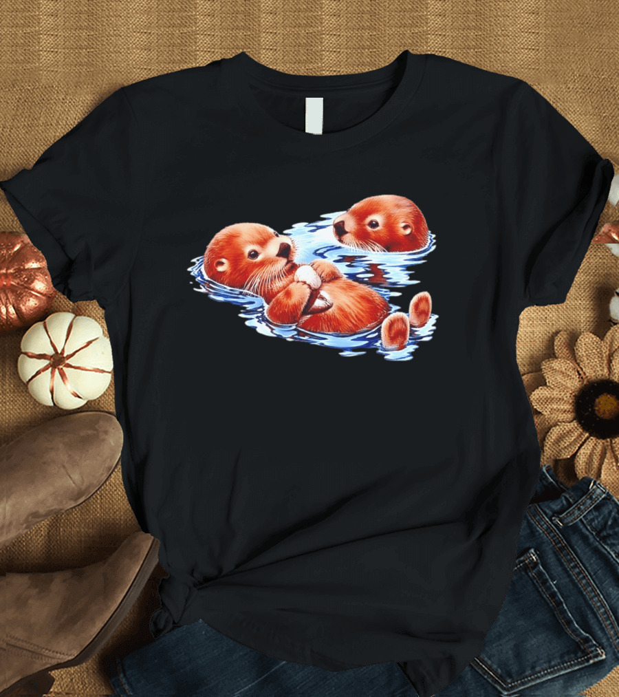Otters Go With The Flow Cute Playful Swimming Pair T-Shirt