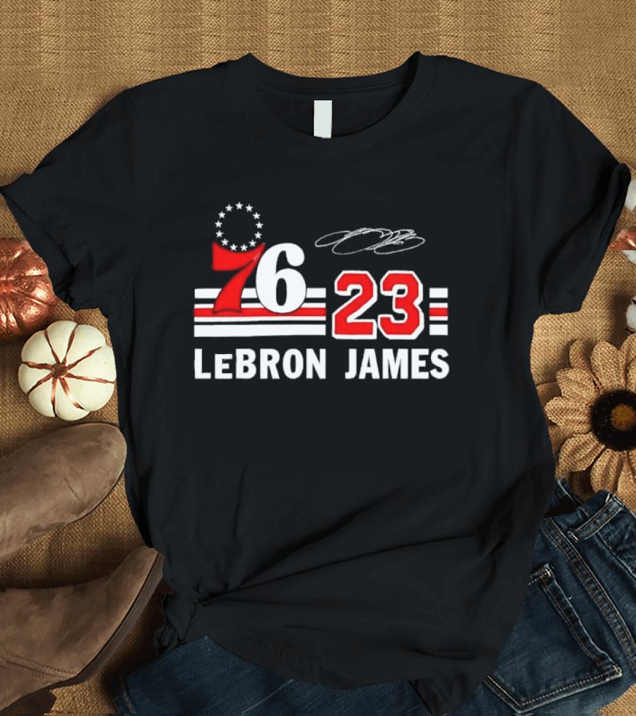 Philadelphia 76 23 Lebron James Red White Stripes Distressed T-Shirt
