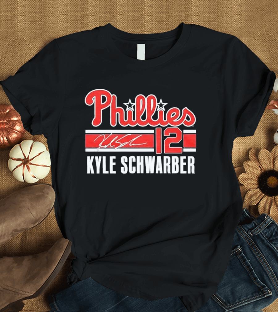 Phillies Kyle Schwarber 12 Red Script Stars Philadelphia MLB Distressed T-Shirt