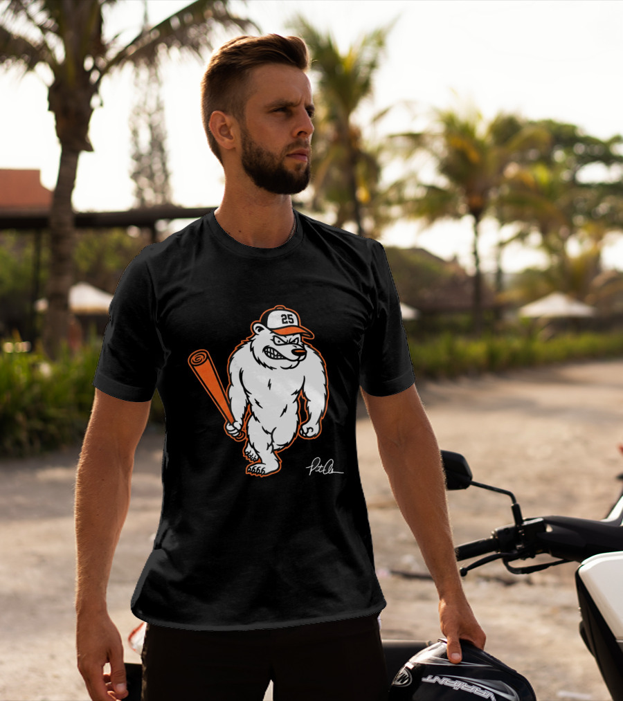Polar Bear Pete Baseball Bear With Orange Bat And Cap Number 25 Art By Pete Alonso T-Shirt