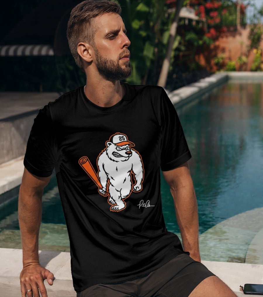 Polar Bear Pete Baseball Bear With Orange Bat And Cap Number 25 Art By Pete Alonso T-Shirt