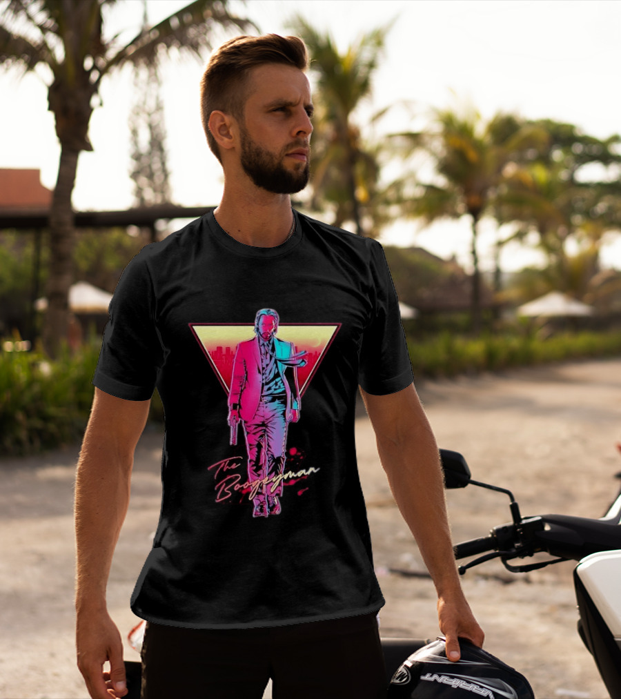 The Boogeyman John Wick Neon Triangle Sunset Walking Gun T-Shirt