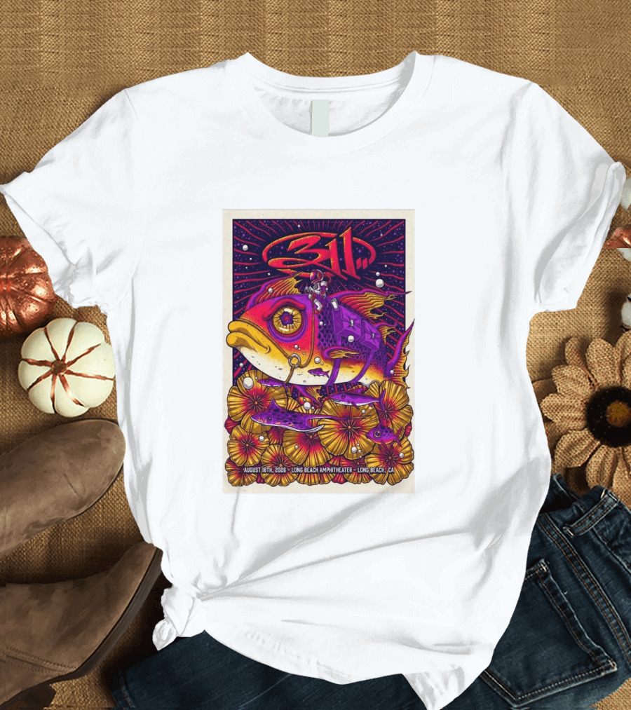 311 August 18 2026 Long Beach Amphitheater CA Psychedelic Fish And Astronaut T-Shirt