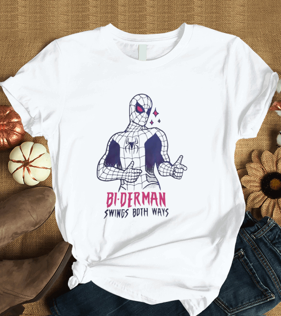 Bi Derman Swings Both Ways Spider Man LGBTQ Superhero T-Shirt