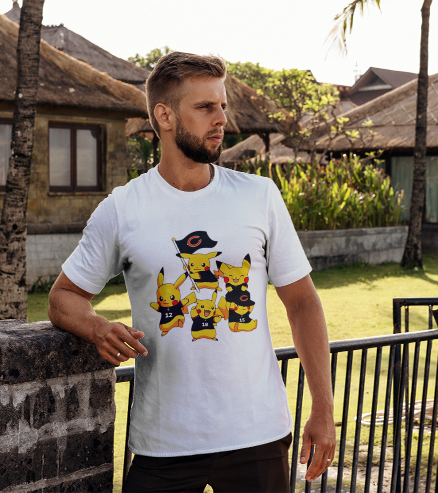 Chicago Bears Pikachu Fan Squad With Flag And Jerseys T-Shirt