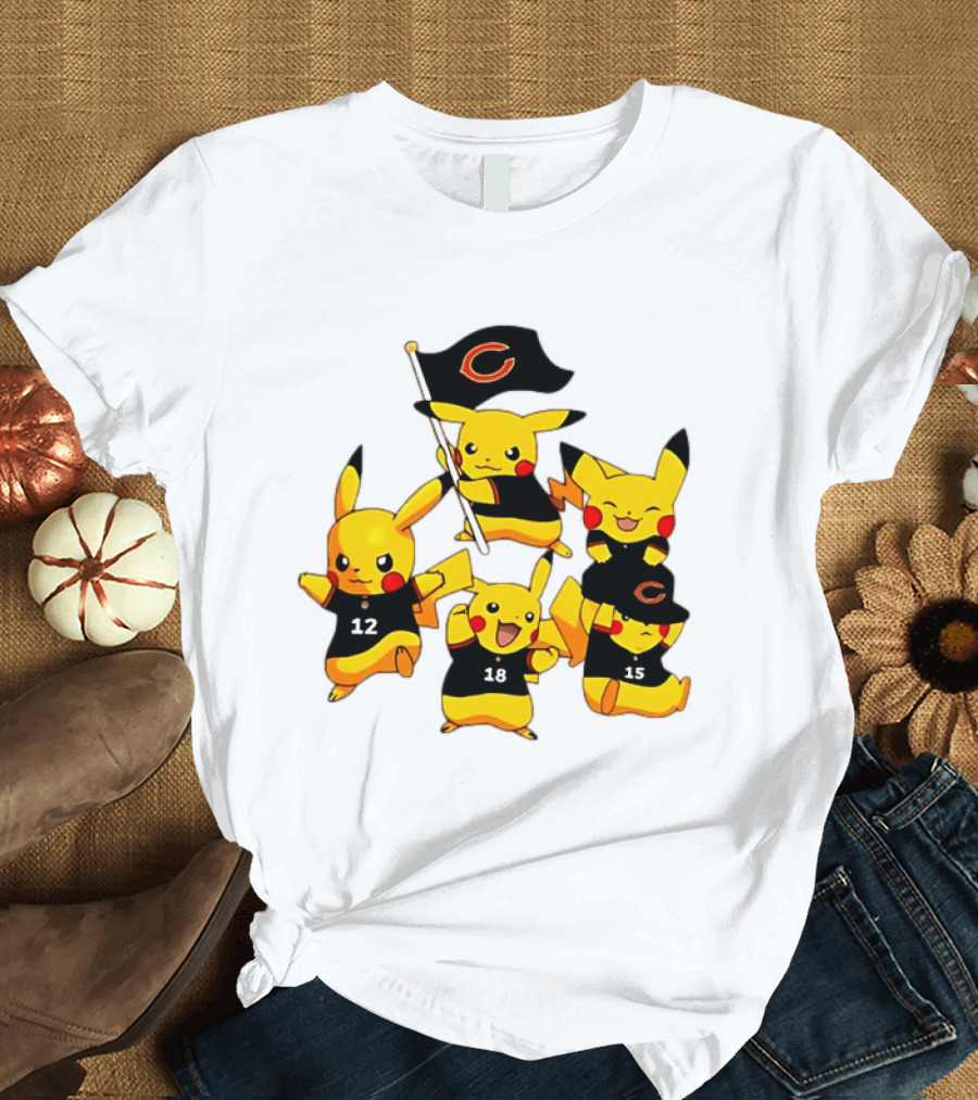 Chicago Bears Pikachu Fan Squad With Flag And Jerseys T-Shirt