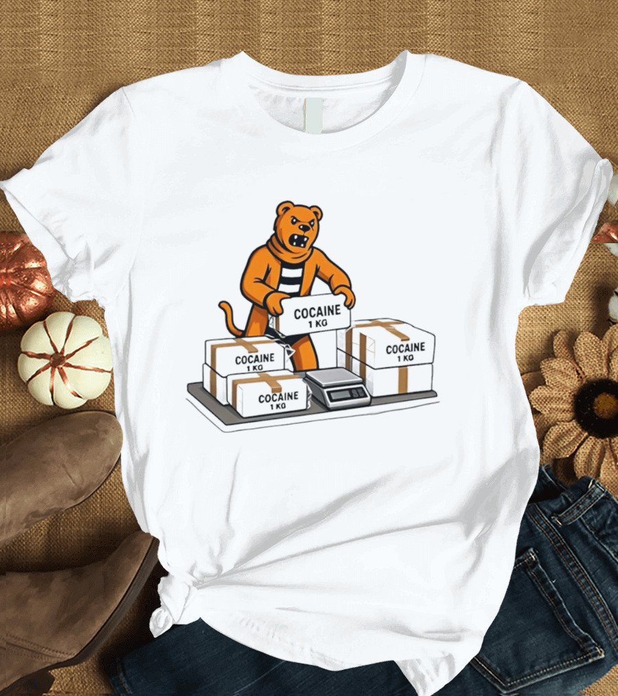 Cocaine 1 Kg Cartoon Orange Tiger Packages Scale T-Shirt