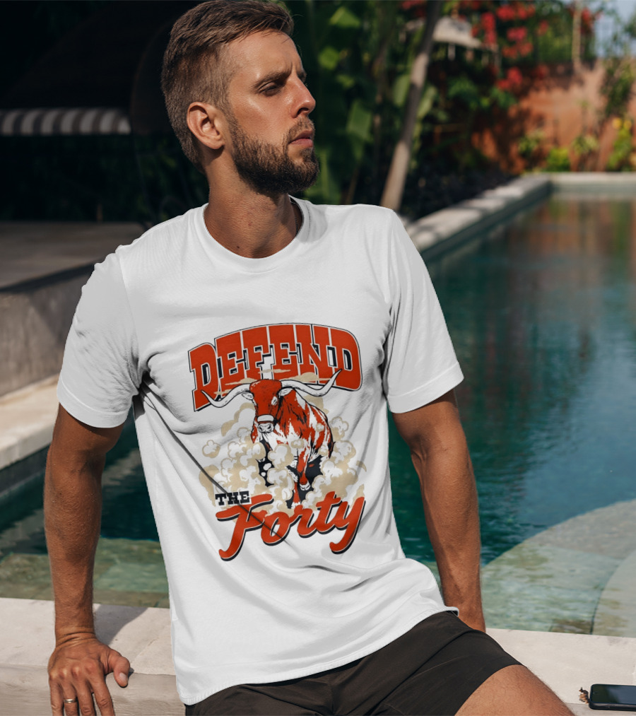 Defend The Forty Longhorn Bull Dust Clouds Halftone T-Shirt