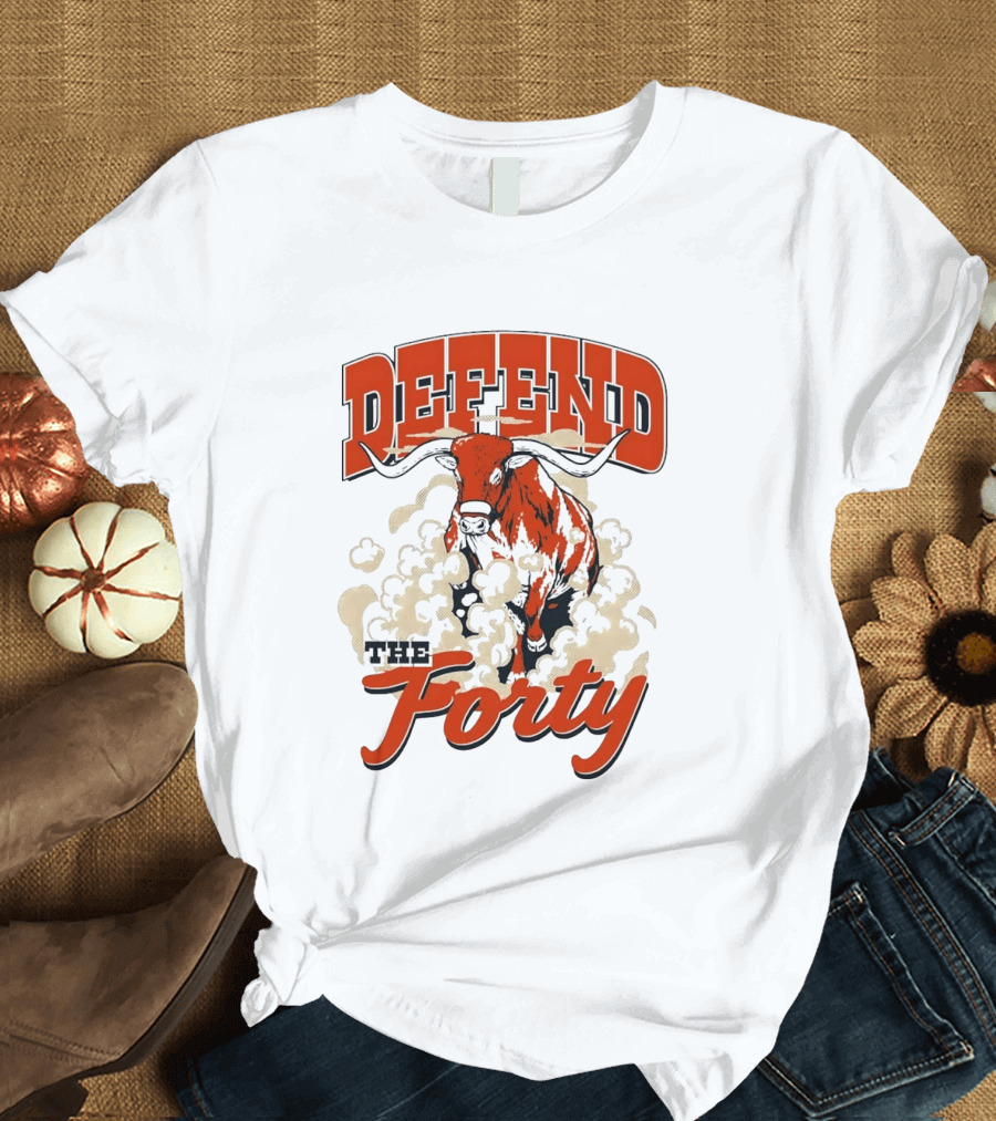 Defend The Forty Longhorn Bull Dust Clouds Halftone T-Shirt