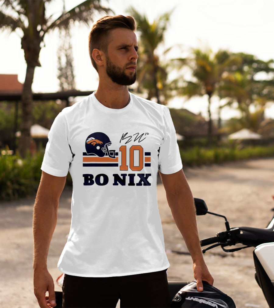 Denver Broncos Bo Nix 10 Football Helmet Horizontal Stripes T-Shirt