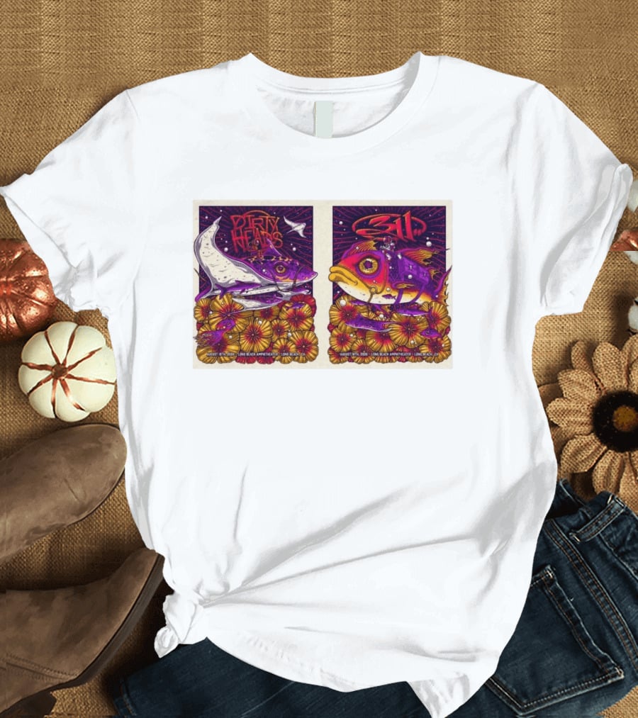 Dirty Heads 311 August 18 2026 Long Beach Amphitheater California Concert Art Colorful Fish Flowers T-Shirt