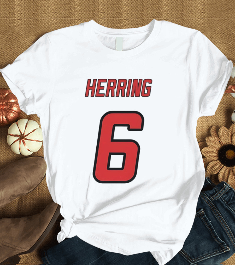 Herring 6 Red Jersey Name Number Bold Athletic Font T-Shirt