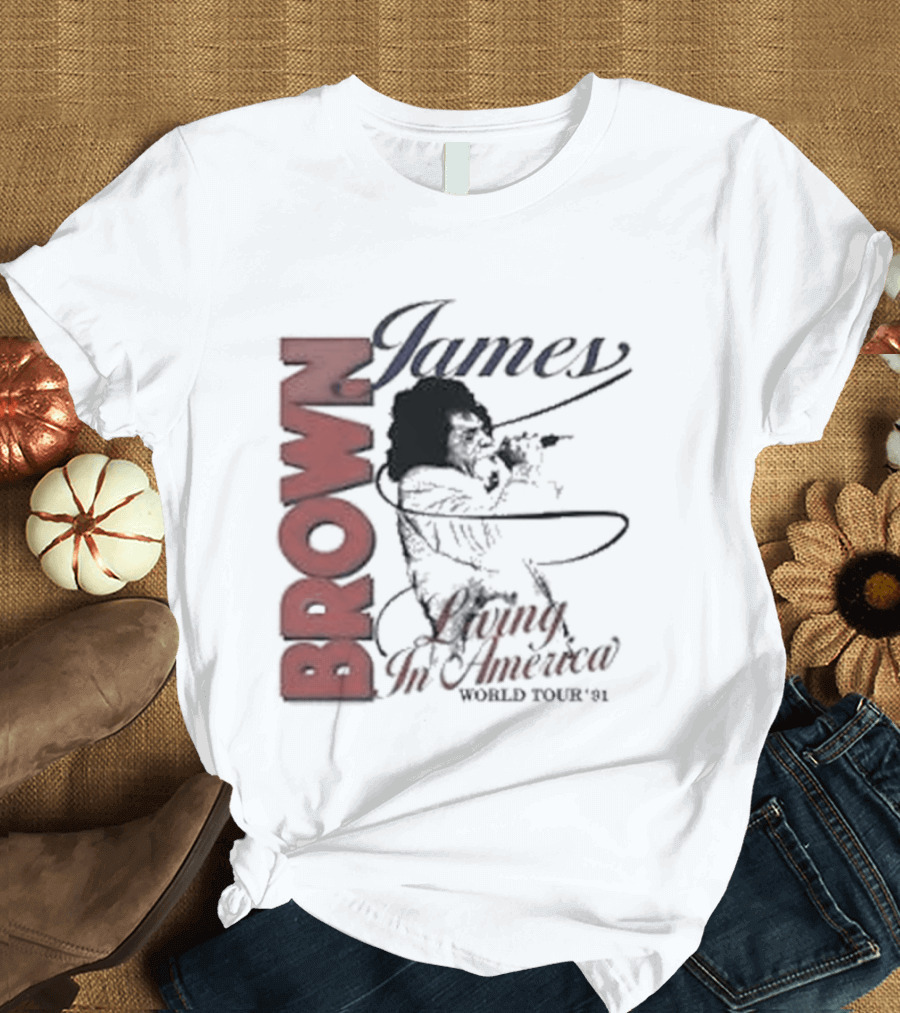 James Brown Living In America World Tour 1980s Retro Music Legend T-Shirt