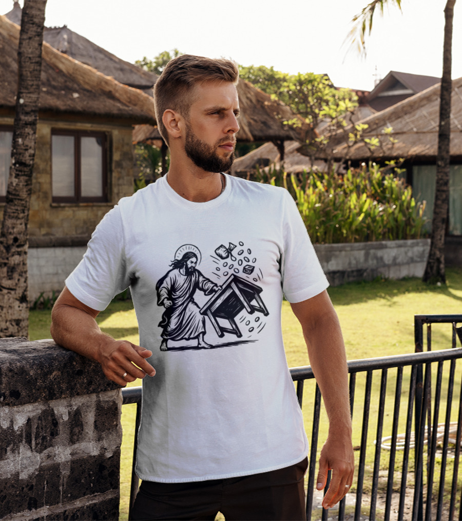 Jesus Flipping Tables With Coins And Cup T-Shirt
