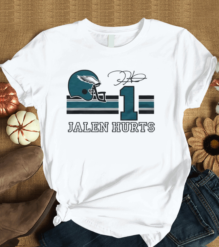 Philadelphia Eagles Jalen Hurts Helmet Number 1 Signature T-Shirt