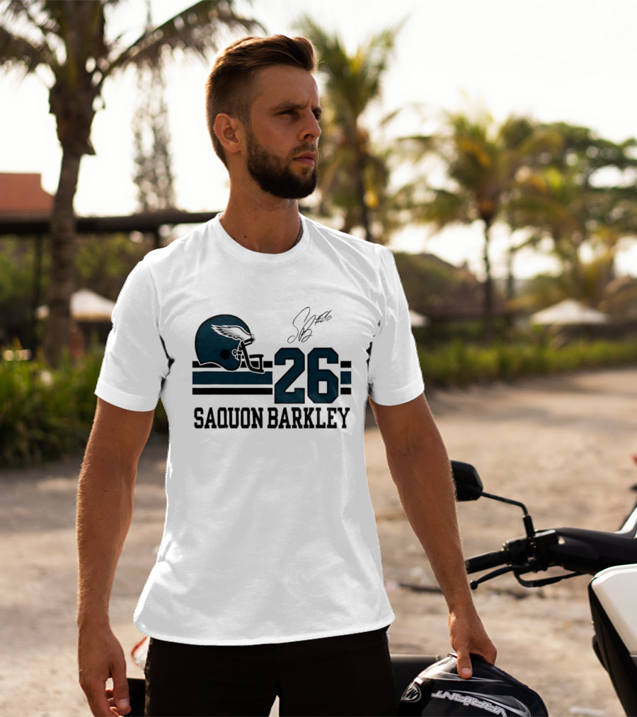 Philadelphia Eagles Saquon Barkley Helmet 26 Signature T-Shirt