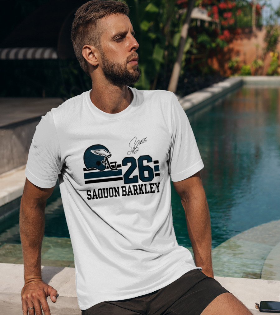 Philadelphia Eagles Saquon Barkley Helmet 26 Signature T-Shirt