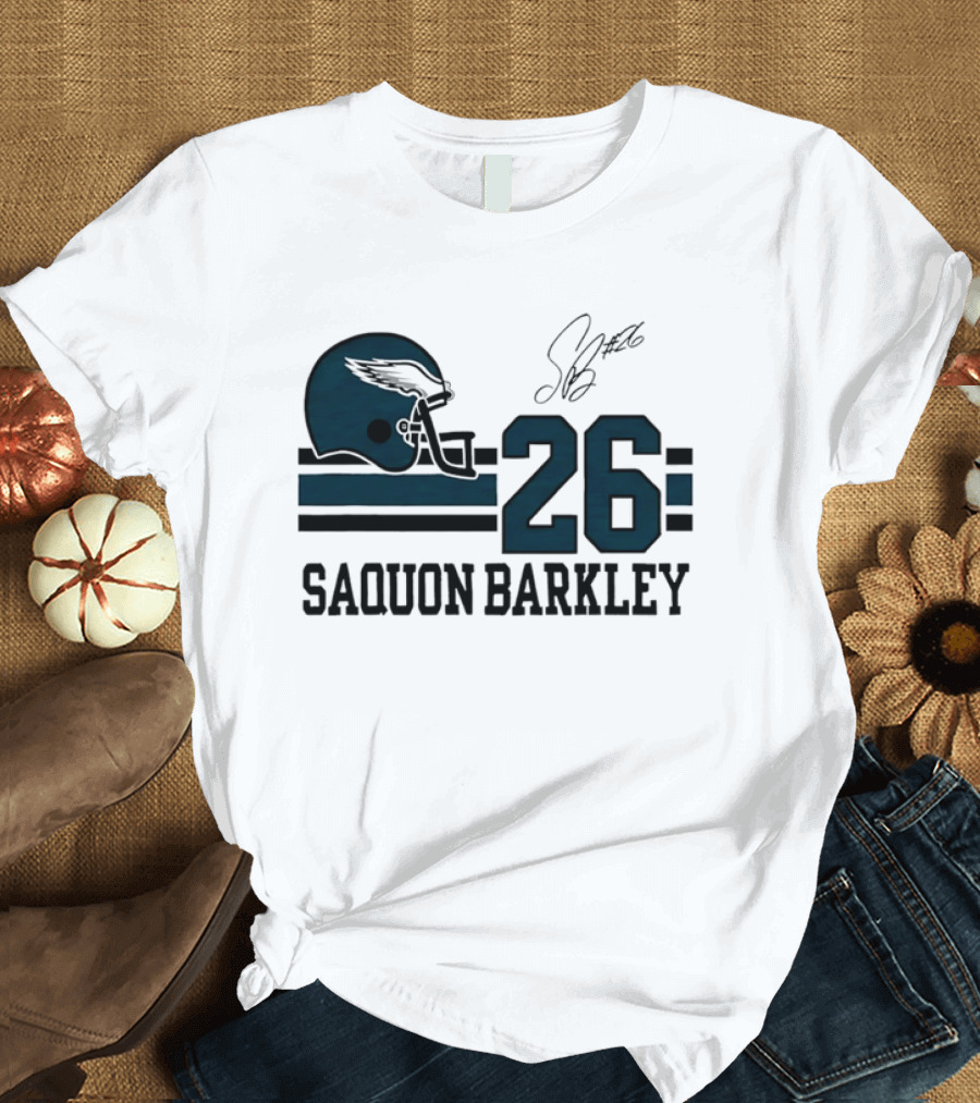 Philadelphia Eagles Saquon Barkley Helmet 26 Signature T-Shirt