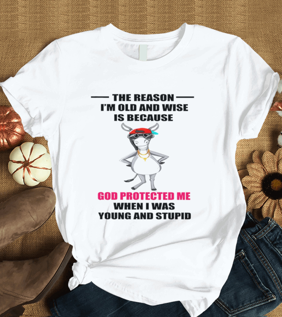 The Reason I'm Old And Wise God Protected Me When I Was Young And Stupid Cool Cow With Cap And Chains T-Shirt