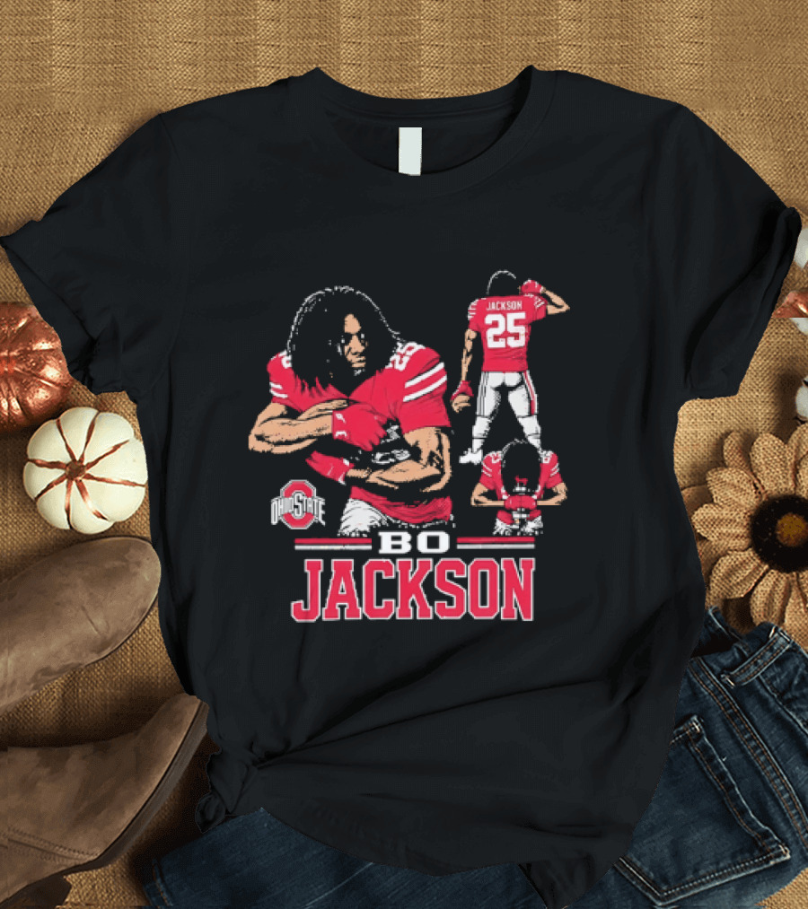 Bo Jackson Ohio State Buckeyes Number 25 Collage Red Jersey T-Shirt