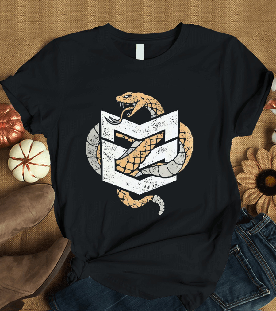 Distressed Rattlesnake Coiled Through Geometric T-Shirt