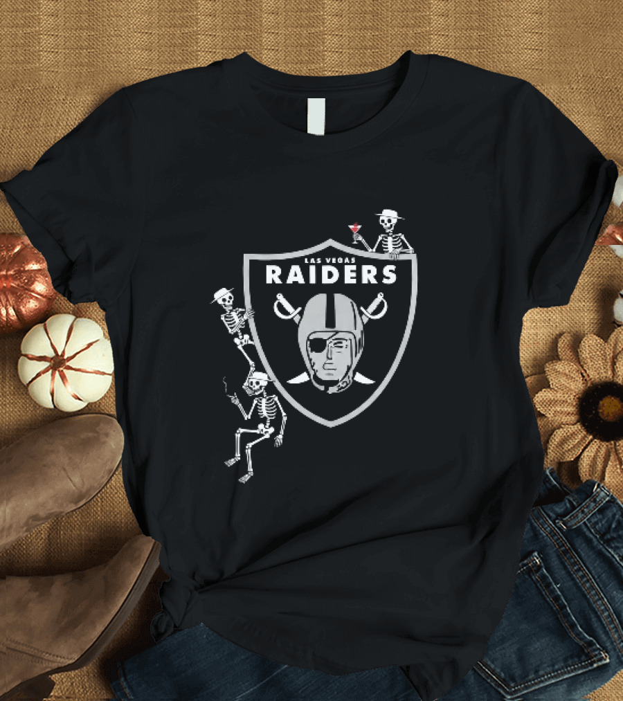Las Vegas Raiders Skeletons Martini Cigarette Hats NFL T-Shirt
