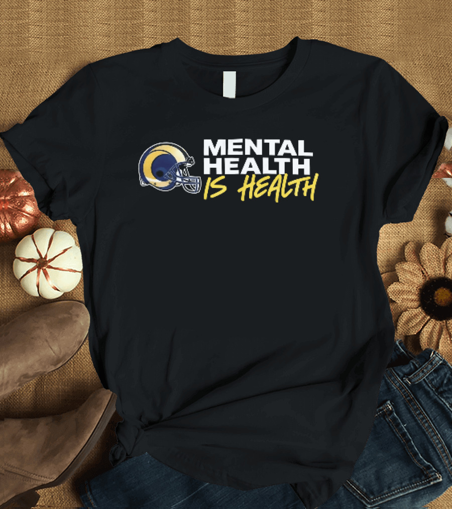 Los Angeles Rams Mental Health Is Health Gold Helmet Horn T-Shirt